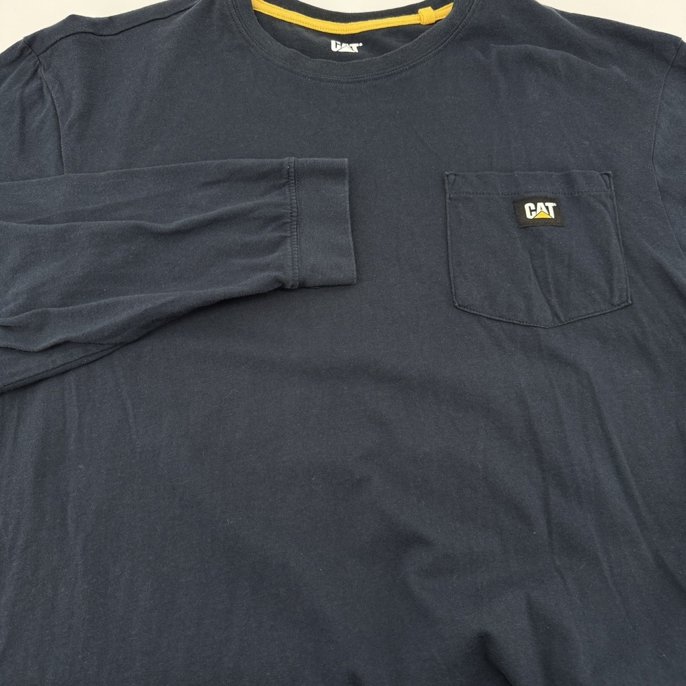 Caterpillar Crew Neck Pocket Tee Shirt Men's XL Long Sleeve Black Workwear